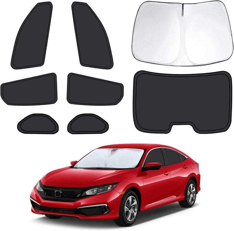 FSHAANY'S 8pcs Car Window Shades for Honda Civic 2016-2021(Not for Hatchback), Full Car Window Covers for Privacy, Sunshades for Civic Front Rear Windshield Side Windows to Block UV and Protect Privacy - Image 1